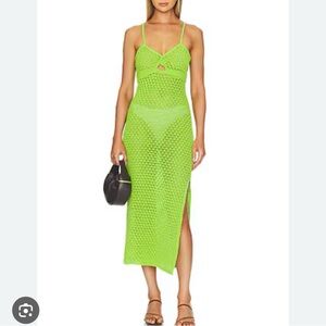 NICHOLAS Elora lime Crochet Swim Cover-Up with slit XS nwt